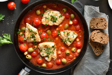 Cod stew in pan