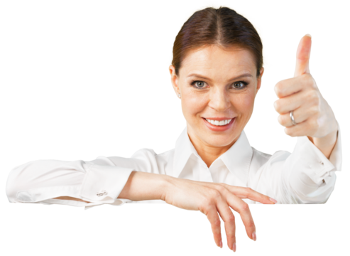 Businesswoman Giving Thumbs Up From Behind Invisible Wall Close-up - Isolated