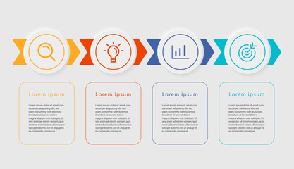 Business infographic design template with 4 options or steps. Can be used for workflow layout, diagram, presentation, web design, infographic. Vector illustration