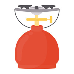 Tourist's gas stove. Taganok. The burner. Camping kit. Vector illustration in a flat style. Highlighted on a white background.