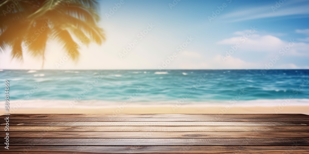 Poster summer landscape of a sunny day on the beach with waves from the sea.colorful summer template. conce