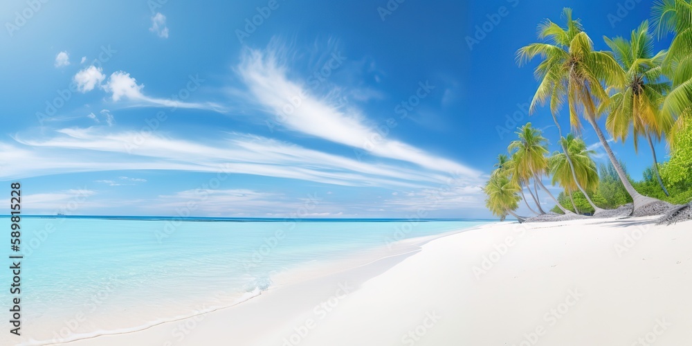 Poster summer landscape of a sunny day on the beach with waves from the sea.colorful summer template. conce