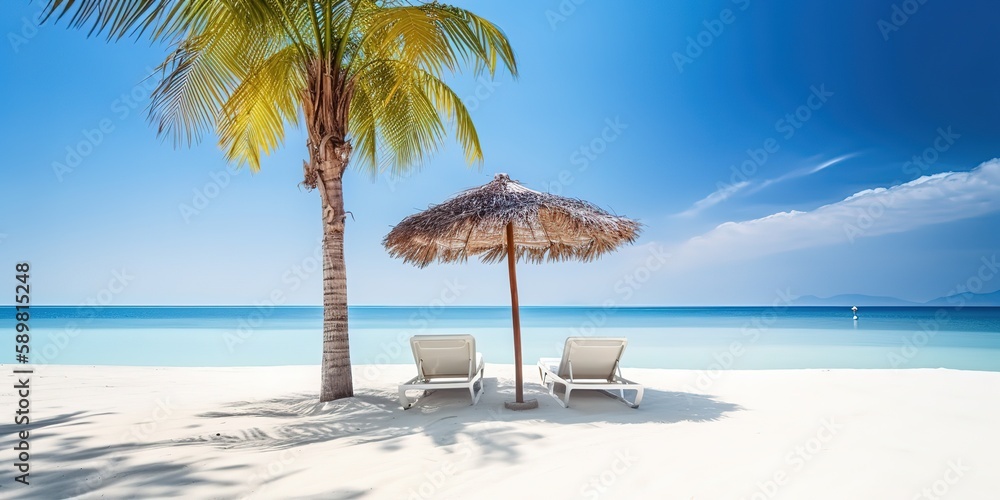 Poster summer landscape of a sunny day on the beach with waves from the sea.colorful summer template. conce