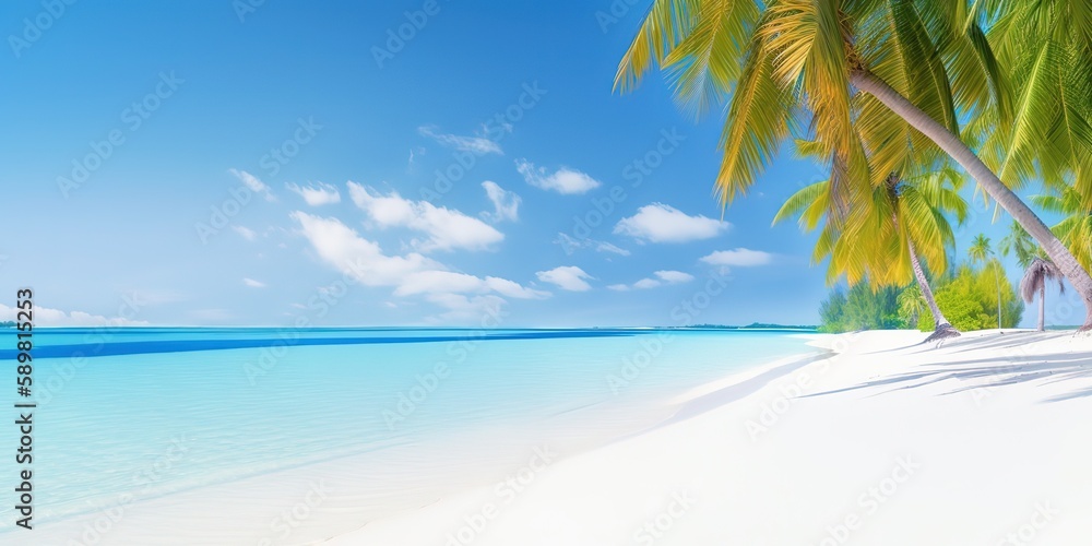 Poster summer landscape of a sunny day on the beach with waves from the sea.colorful summer template. conce