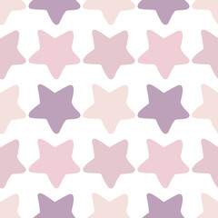 Pink stars on a white background. Seamless patterned design. Cute seamless paintings for girls. Fashionable children's texture for fabric textile wallpaper.