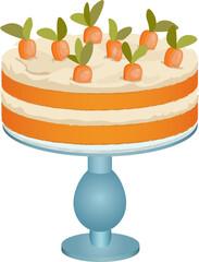 Vector graphic national carrot cake. Easter holiday celebration. Flat design. Flat cake illustration. Sweet carrot cake for cakery. Surprise easter cake for party, birhday, social media post.