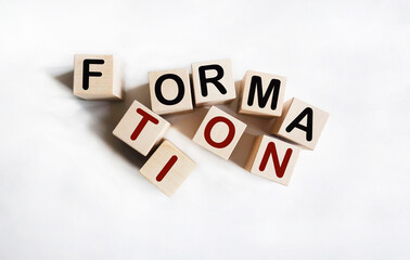 FORMATION word made from wooden blocks on a white background.