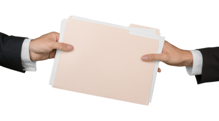 Closeup of Businesspeople Handing File Folder