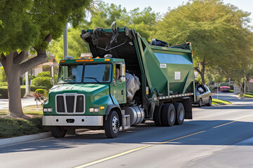 Garbage rubbish truck collecting waste, generated Ai, generated, AI