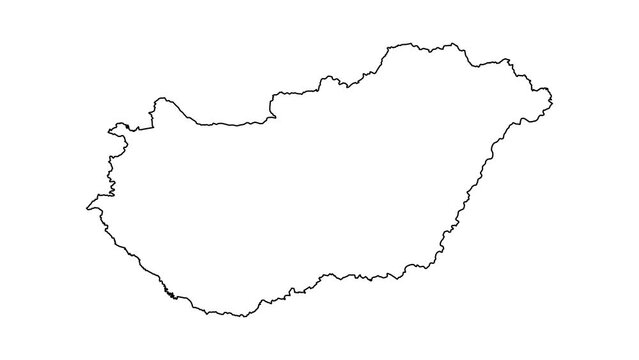 Hungary Map Outline Country Border on white background.  Appearance  national flag of Hungary.  National flag shaped map Hungary. Footage. MP4.