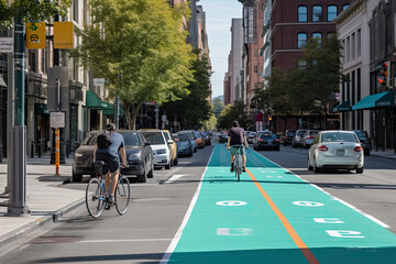 Bicycle lane safety on the road carbon neutral, generated Ai, generated, AI