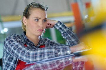 frustrated woman at auto repair shop