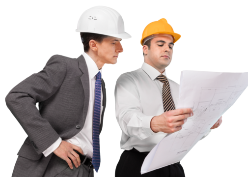Two Male Architects Looking at Plan, Isolated - Powered by Adobe