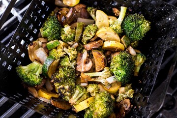 Fototapeta na wymiar Closeup of stir fry with broccolis