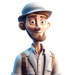 3D icon avatar cartoon hipster character, stylish man with beard, cartoon close up portrait on isolated on transparent png background. Generative ai