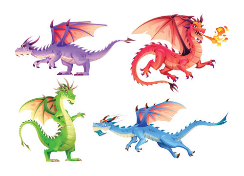 Dragons character set in cartoon style