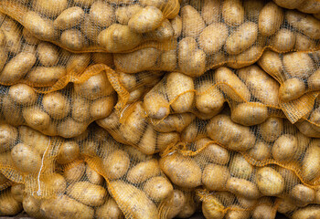 A close-up of fresh potatoes, part of a variety of produce in the background. A reminder that food is life.
