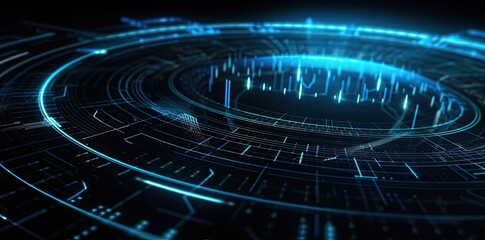 modern technology circle background or abstract image, blueprint, circuitry, light navy and sky-blue, Illustration Generative AI