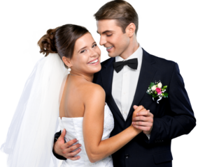 Young wedding couple isolated on white