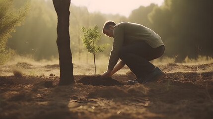 The person planting trees close-up