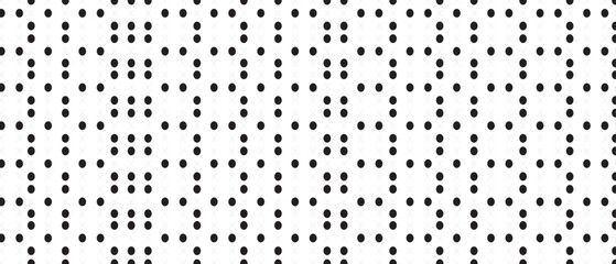 Black polka dot pattern on white background. Straight dot pattern for backdrop and wallpaper template. Simple classic polka dot lines with repeat stripes texture. Polka background, vector illustration