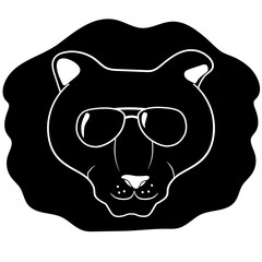 Cute lion with sunglasses silhouette