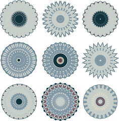 A set of decorative flowers, stars. Vector file for designs.