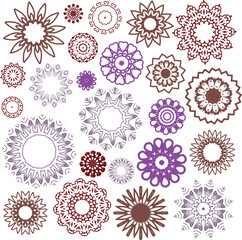 A set of decorative flowers, stars. Vector file for designs.