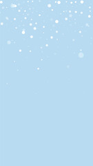 Falling snowflakes christmas background. Subtle flying snow flakes and stars on light blue winter backdrop. Beautifully falling snowflakes overlay. Vertical vector illustration.