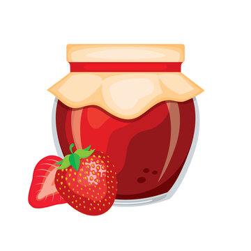 recommend clip art: Glass of strawberry jam vector illustration. Strawberry jam jar with fresh strawberries icon vector isolated on a white background