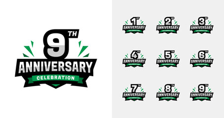Strong anniversary logo collections. Birthday number for sport or game celebration concept