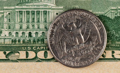 old American quarter dollar coins, close-up