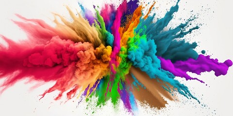 Fototapeta na wymiar Multicolored explosion of rainbow holi powder paint isolated on white background, Made with generative ai