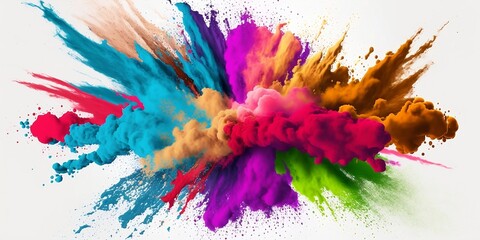 Fototapeta na wymiar Multicolored explosion of rainbow holi powder paint isolated on white background, Made with generative ai.