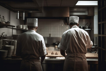 Fototapeta na wymiar Famous Chef Works in a Big Restaurant Kitchen. Generative ai.