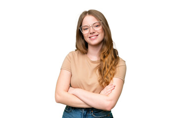 Young pretty woman over isolated background with arms crossed and looking forward