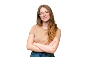 Young pretty woman over isolated background with arms crossed and looking forward