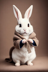 Obraz premium Portrait of a adorable bunny, funny and cute face closeup, ready for christmas. isolated on beautiful bokeh background, created with generative ai 