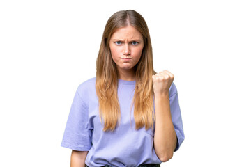 Young beautiful woman over isolated background with unhappy expression