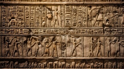 Obraz premium Hieroglyphics on a wall, egyptian, pyramids, generative AI