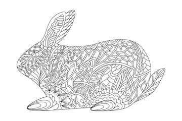Zentangle stylized rabbit. Coloring book is anti-stress. Zen doodles.