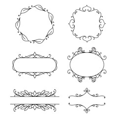 Set of decorative frames, vector calligraphic elements. Frames with floral ornaments.
