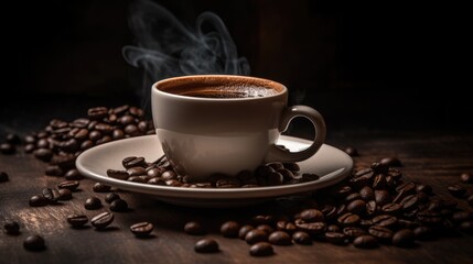 Espresso and roasted coffee beans. Generative AI