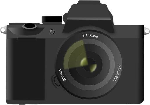 Full frame mirrorless photo camera with 50 mm 1.4 objective and light reflections. Illustration made April 7th, 2023, Zurich, Switzerland.