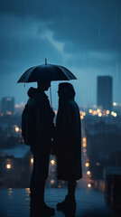 Obraz premium Couple in live under the rain. Illustration AI Generative.