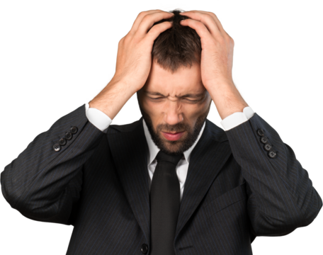 Stressed young man isolated on white