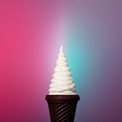 An ice cream cone on a colored foggy background. Generative AI