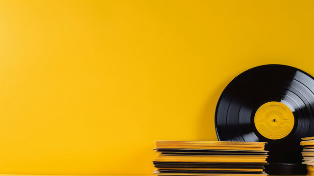 Music background with vinyl records. Illustration AI Generative.