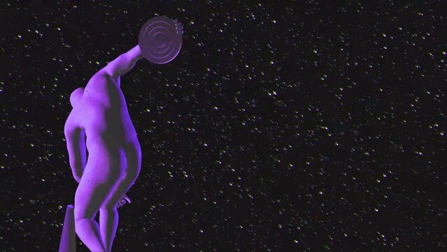 3D Rotating Discobolus Statue Animation. Greek Sculpture In Modern Art Style. NFT Cryptoart Concept. 4K