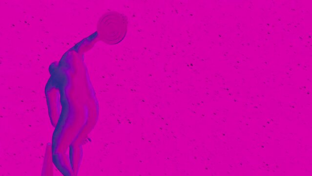 3D Rotating Discobolus Statue Animation. Greek Sculpture In Modern Art Style. NFT Cryptoart Concept. 4K